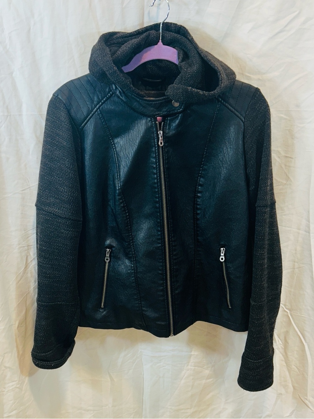 Xhilaration Black Mixed-Material Hooded Jacket
